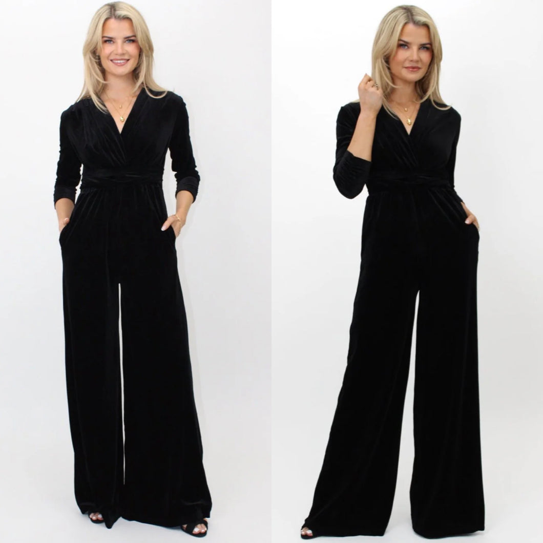 Kate & Pippa Black velvet jumpsuit