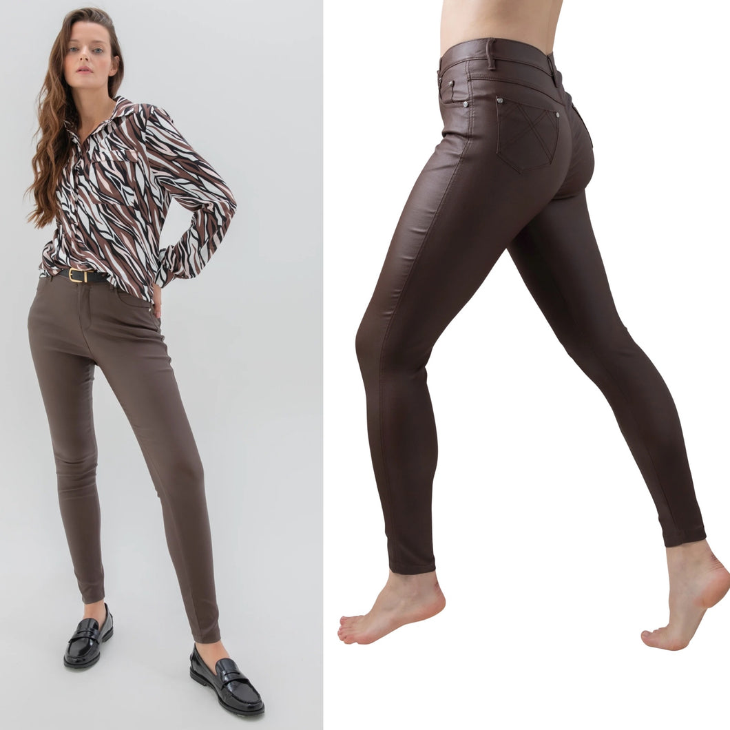 Marble brown leather trousers